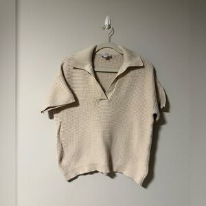 Ann Taylor Loft Beige Knit Short Sleeve Blouse Large